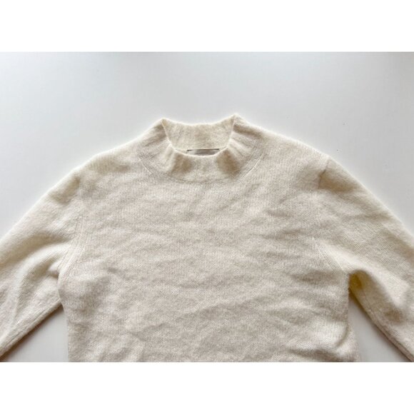 EVERLANE Ivory Snow Alpaca Wool Blend Boxy Cropped Crew Neck Sweater, Size M - Picture 8 of 16